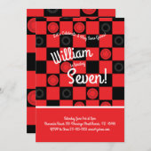 キュートチェッカーボードゲーム子供の誕生日パーティー 招待状 (正面/裏面)