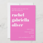 キュートチェッカーボードフラワーグリーンピンクバルミツワー 招待状 (正面)