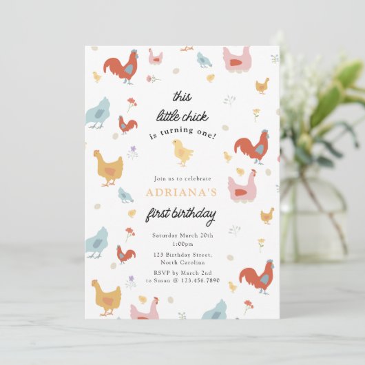 キュートチキンヘンズアンドシックガールファースト誕生日 招待状 (スタンド正面)