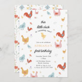 キュートチキンヘンズアンドシックガールファースト誕生日 招待状 (正面/裏面)