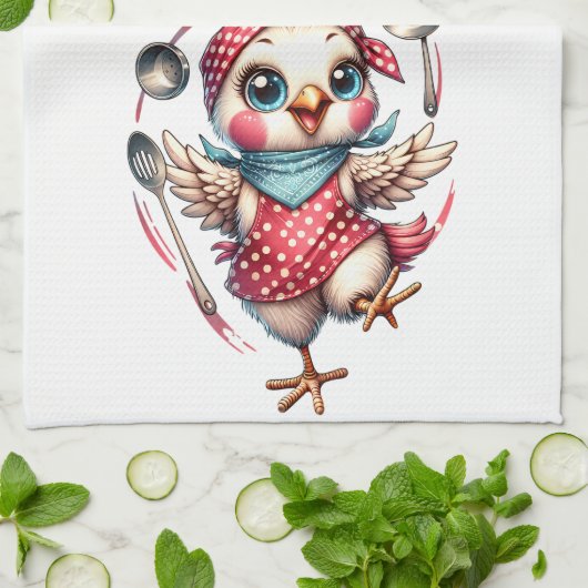 キュートチキン料理ファンニーキッチン引用文 キッチンタオル (折り畳み)