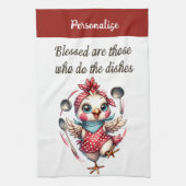 キュートチキン料理ファンニーキッチン引用文 キッチンタオル (縦)