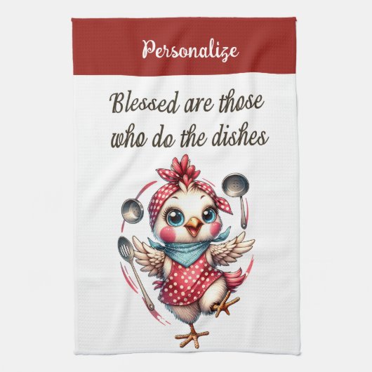 キュートチキン料理ファンニーキッチン引用文 キッチンタオル (縦)