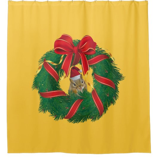 キュートチムンククリスマスリース シャワーカーテン (正面)