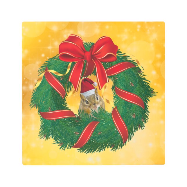 キュートチムンククリスマスリース メタルプリント (正面)