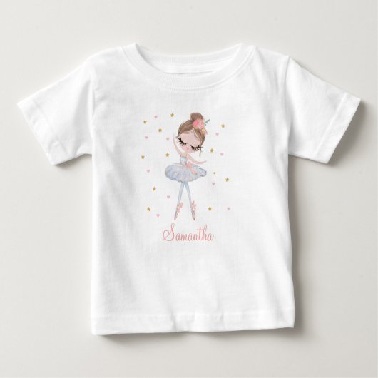 キュートチュバレリーナパーソナライズされた誕生日ガール ベビーTシャツ (正面)