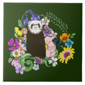 キュートチョコレートセーブルフェレットフローラグリーン タイル (正面)