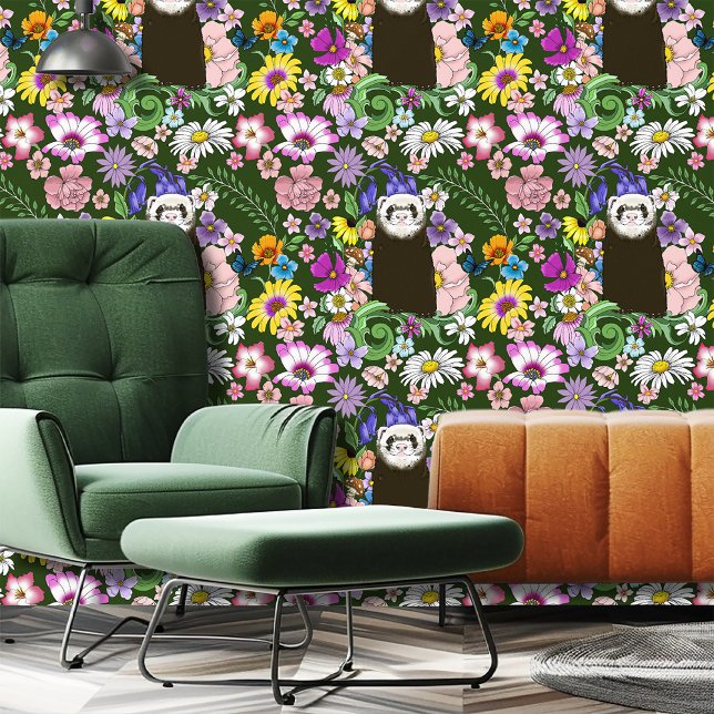 キュートチョコレートセーブルフェレットフローラグリーン 壁紙 (クリエイターアップロード済み)