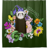 キュートチョコレートセーブルフォレストフローラグリーン シャワーカーテン (正面)
