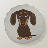 キュートチョコレートダシュント |漫画ウィーナー犬 ラウンドクッション (裏面)