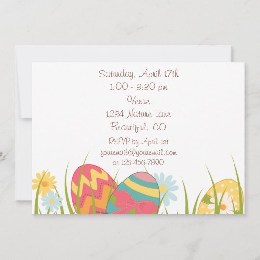 キュートチョコレートバニーとイースターエッグ誕生日 招待状 (裏面)