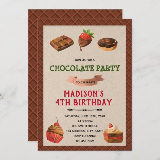 キュートチョコレートパーティーテーマ招待状 招待状 (正面/裏面)
