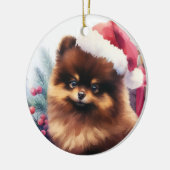 キュートチョコレートブラウンポメラニア犬クリスマス セラミックオーナメント (左)