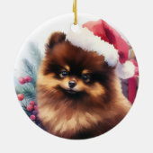 キュートチョコレートブラウンポメラニア犬クリスマス セラミックオーナメント (裏面)