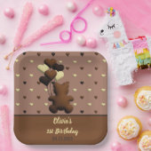キュートチョコレートベア誕生日スクエア紙プレート ペーパープレート (パーティー)