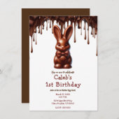 キュートチョコレートボウタイイースターバニー1st誕生日 招待状 (正面/裏面)