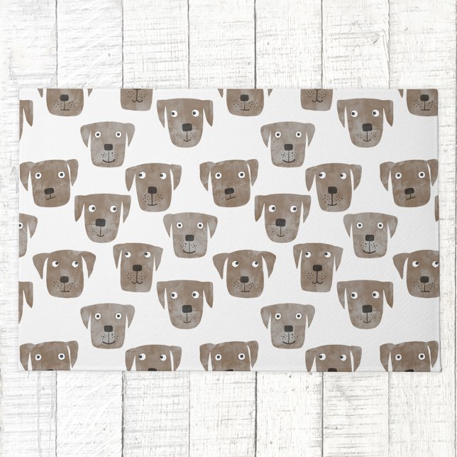 キュートチョコレートラブラドールレトリエバードッグウォーターカラー ドアマット (Chocolate Labrador Retriever dog pattern doorma)