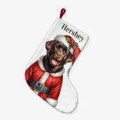 キュートチョコレートラブラドールレトリエバーパピーサンタドッグ スモールクリスマスストッキング (正面 (吊り時))