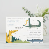 キュートチョムアリゲータースワンプany年齢子供の誕生日 招待状 (スタンド正面)