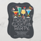 キュートチョークモダンボードホリデーカクテルパーティー 招待状 (正面/裏面)