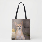 キュートチワワドッグフローラアートペットポートレート トートバッグ (正面)
