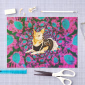 キュートチワワフローラピンクティール（緑がかった色）ボホドッグアート 薄葉紙 (クラフト)