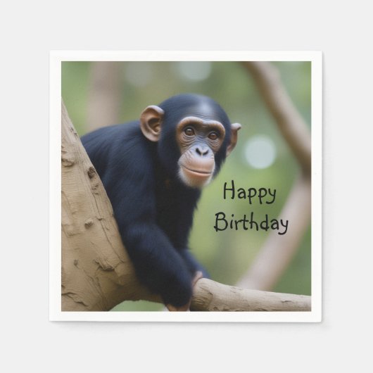 キュートチンパンジー誕生日 スタンダードカクテルナプキン (正面)