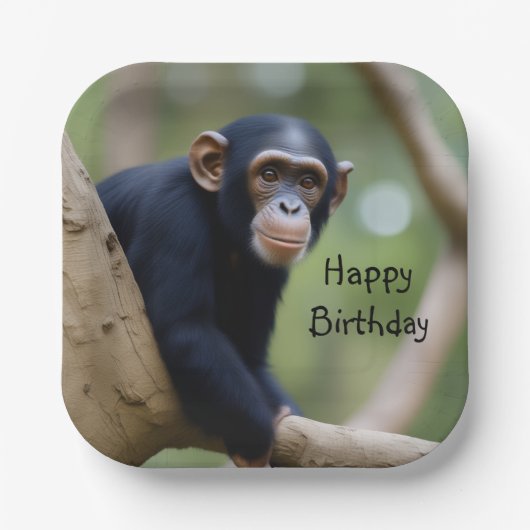 キュートチンパンジー誕生日 ペーパープレート (正面)