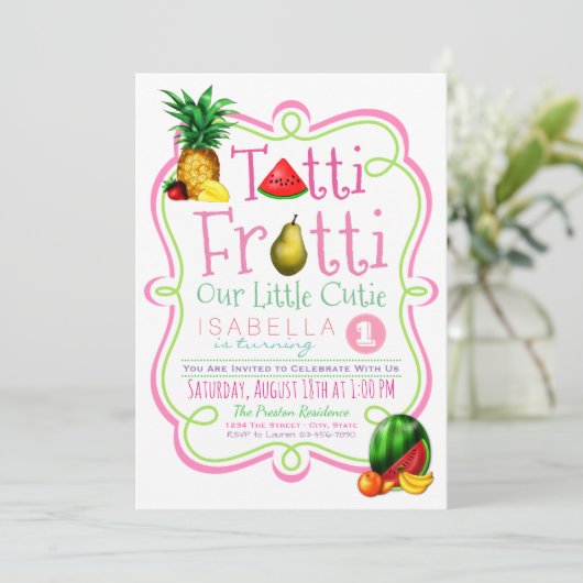 キュートッティフルーティバースデーパーティーの招待状 招待状 (スタンド正面)
