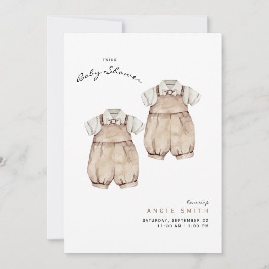 キュートツインズボーイズベビーシャワー招待状 招待状 (正面)