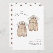 キュートツインズボーイズベビーシャワー招待状 招待状 (正面/裏面)