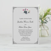 キュートツーグルームズカートゥーンゲイ結婚式招待状 招待状 (スタンド正面)