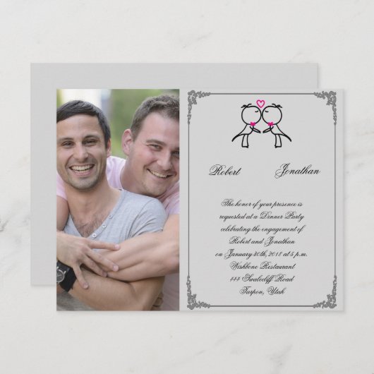 キュートツーグルームズキスをするゲイ結婚ズ婚約 招待状 (正面/裏面)