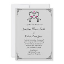 キュートツーグルームズキスをするゲイ結婚式招待状