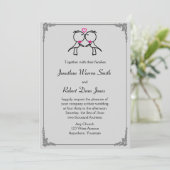 キュートツーグルームズキスをするゲイ結婚式招待状 招待状 (スタンド正面)