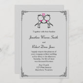 キュートツーグルームズキスをするゲイ結婚式招待状 招待状 (正面/裏面)