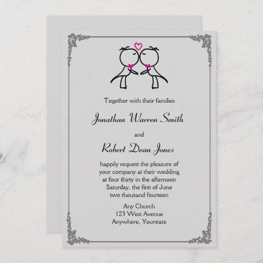 キュートツーグルームズキスをするゲイ結婚式招待状 招待状 (正面/裏面)