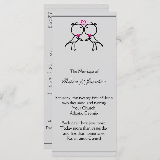 キュートツーグルームズキスをするゲイ結婚式 プログラム (正面/裏面)