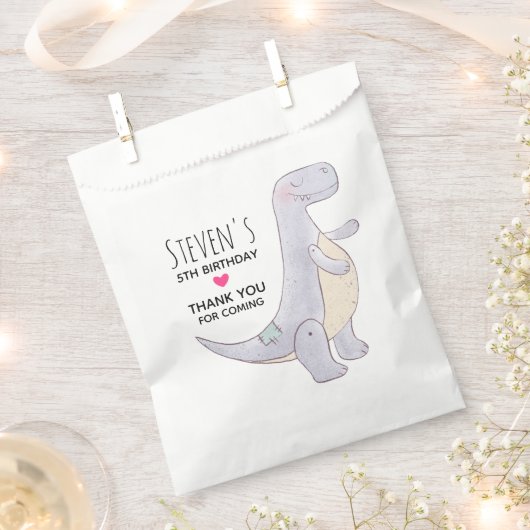 キュートティラノサウルスレックス恐竜の玩具誕生日 フェイバーバッグ (クリップ留めされた状態)