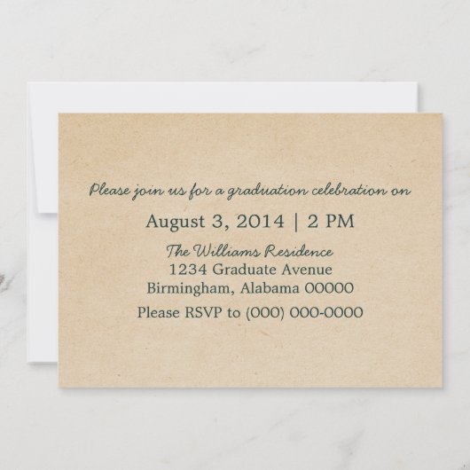 キュートティール(緑がかった色)ボウ卒業招待状 招待状 (裏面)