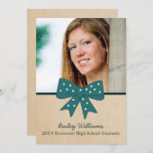 キュートティール(緑がかった色)ボウ卒業招待状 招待状 (正面/裏面)