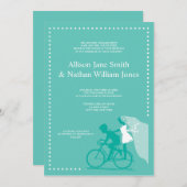 キュートティール(緑がかった色)自転車カップル結婚式招待状 招待状 (正面/裏面)