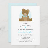 キュートテディベアアクアブルーボウタイ男の赤ちゃんシャワー  招待状 (正面/裏面)