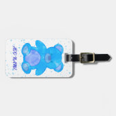 キュートテディベアカスタム文字ブルー ラゲッジタグ (正面横)