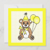 キュートテディベアテーマ子供の誕生日-イエロー 招待状 (裏面)