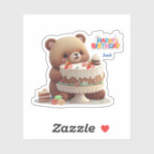 キュートテディベアハッピーバースデーカスタムカットビニル シール (シート)