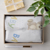 キュートテディベアブルー水玉模様男の赤ちゃん 薄葉紙 (ギフト)