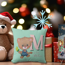 キュートテディベアベビーピンクティール(緑がかった色) クッション