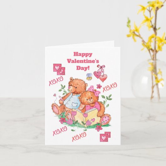 キュートテディベアーズハートハグキス カード (黄色い花)