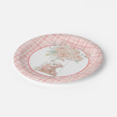 キュートテディベアーピンクプレイド紙プレート ペーパープレート (アングル)